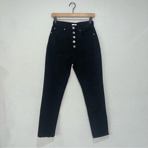 WeWoreWhat Danielle Jeans Crystal Button Up Straight Leg Black - Picture 3 of 9